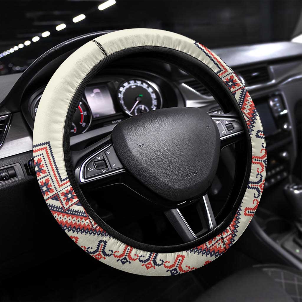 Romanian Traditional Pattern Steering Wheel Cover Unique - Wonder Print Shop