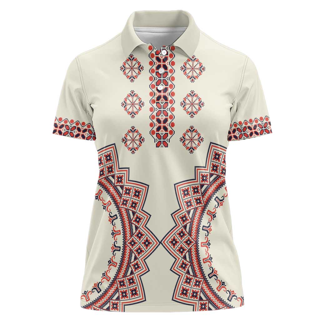 Romanian Traditional Pattern Women Polo Shirt Unique - Wonder Print Shop