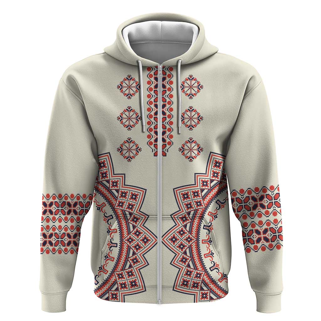 Romanian Traditional Pattern Zip Hoodie Unique - Wonder Print Shop