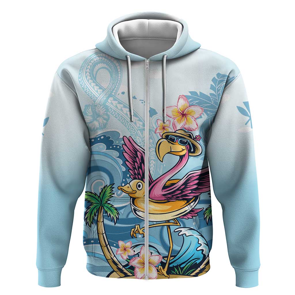 Hawaii Flamingo Zip Hoodie Plumeria Tropical Beach - Wonder Print Shop