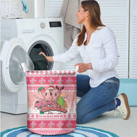 Flamingo Pink Christmas Laundry Basket Fa La La La Min Go - Wonder Print Shop