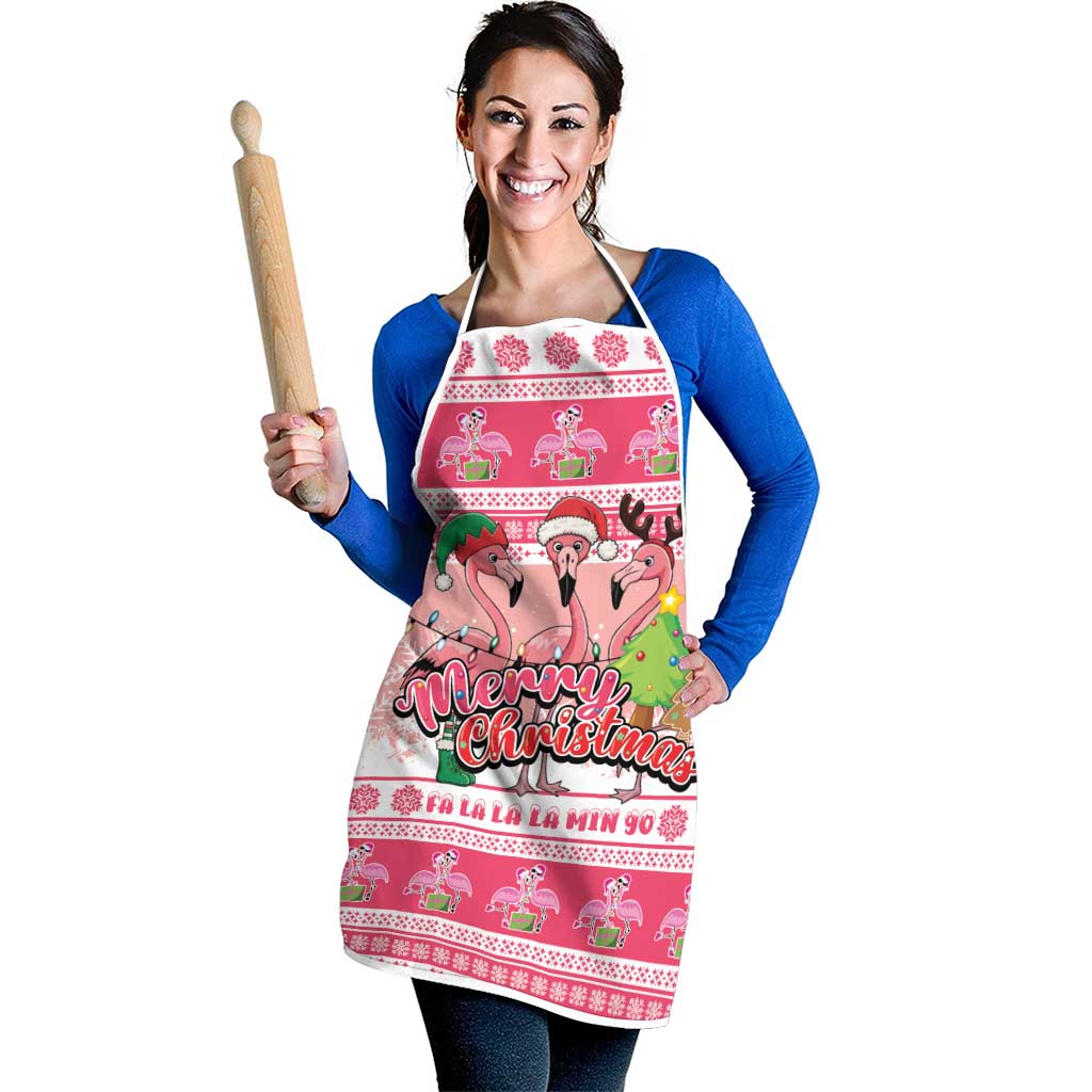 Flamingo Pink Christmas Apron Fa La La La Min Go - Wonder Print Shop
