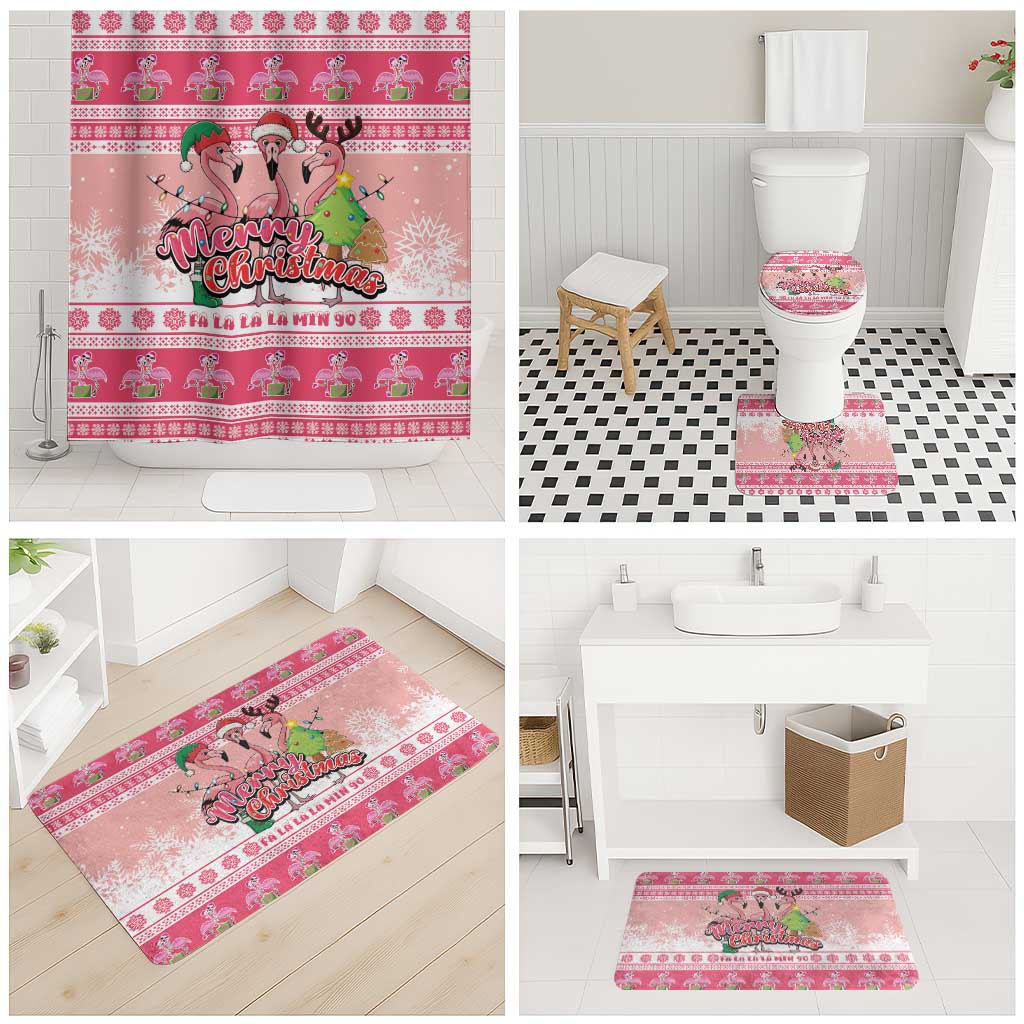 Flamingo Pink Christmas Bathroom Set Fa La La La Min Go - Wonder Print Shop