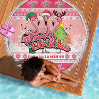 Flamingo Pink Christmas Beach Blanket Fa La La La Min Go - Wonder Print Shop