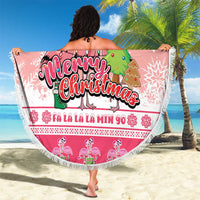 Flamingo Pink Christmas Beach Blanket Fa La La La Min Go - Wonder Print Shop