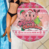 Flamingo Pink Christmas Beach Blanket Fa La La La Min Go - Wonder Print Shop