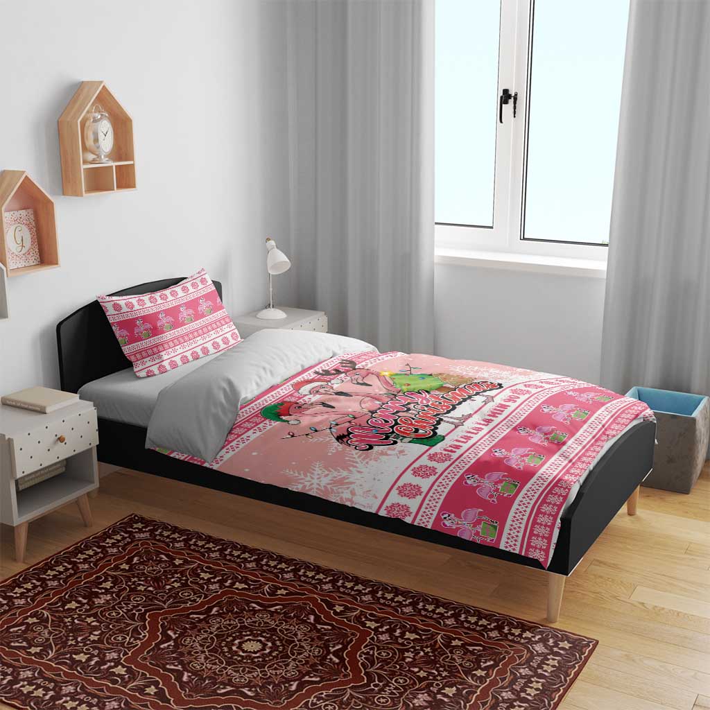 Flamingo Pink Christmas Bedding Set Fa La La La Min Go - Wonder Print Shop