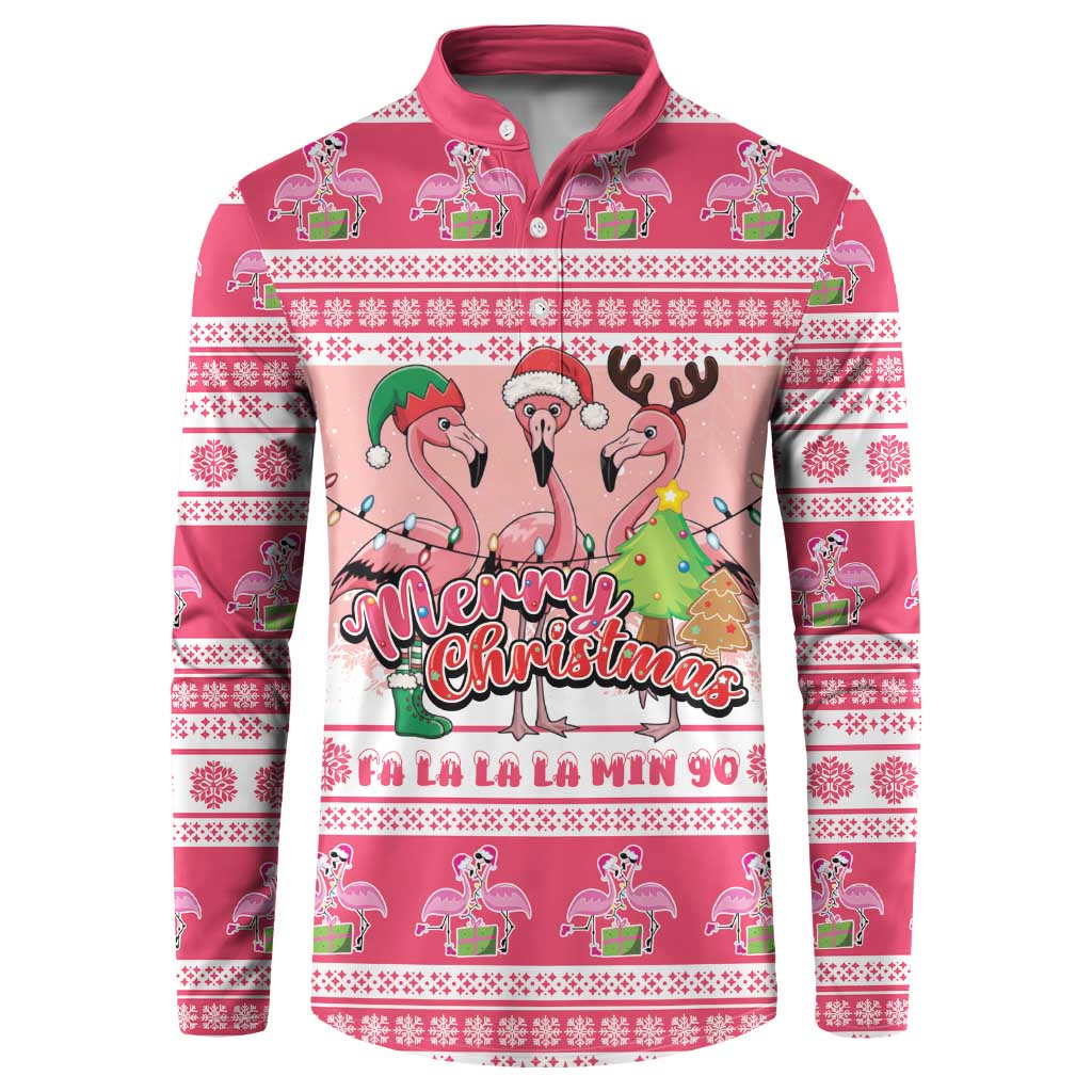Flamingo Pink Christmas Button Sweatshirt Fa La La La Min Go - Wonder Print Shop