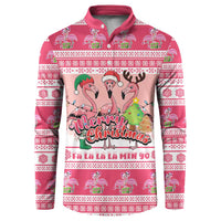 Flamingo Pink Christmas Button Sweatshirt Fa La La La Min Go - Wonder Print Shop