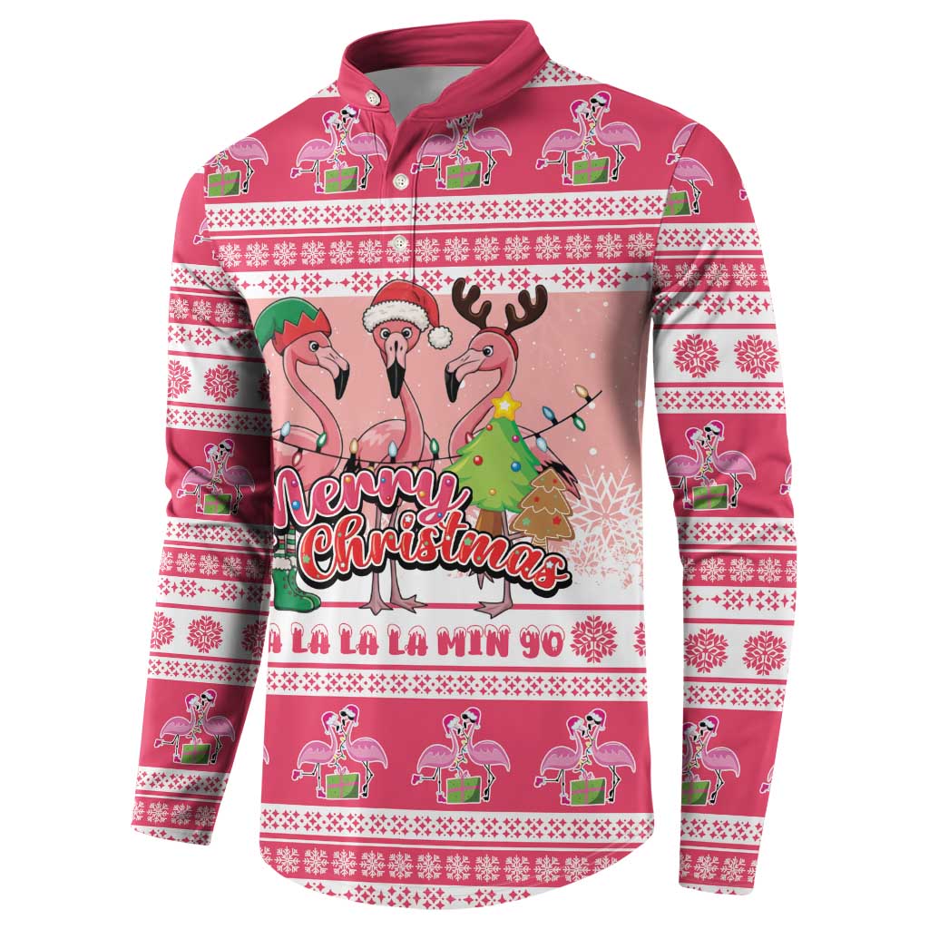 Flamingo Pink Christmas Button Sweatshirt Fa La La La Min Go - Wonder Print Shop