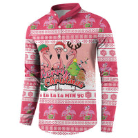 Flamingo Pink Christmas Button Sweatshirt Fa La La La Min Go - Wonder Print Shop