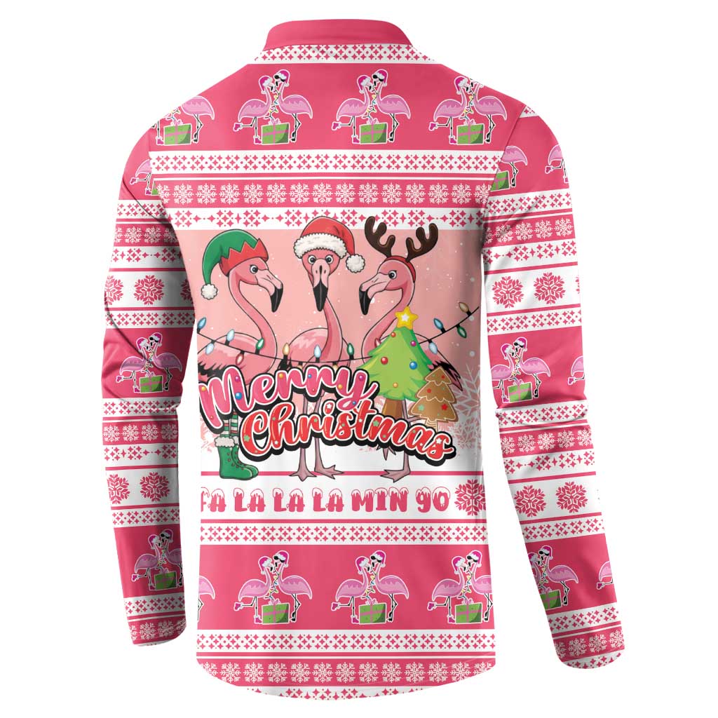 Flamingo Pink Christmas Button Sweatshirt Fa La La La Min Go - Wonder Print Shop