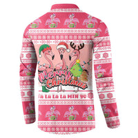 Flamingo Pink Christmas Button Sweatshirt Fa La La La Min Go - Wonder Print Shop