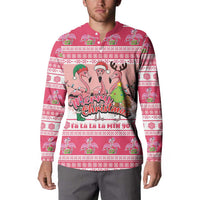 Flamingo Pink Christmas Button Sweatshirt Fa La La La Min Go - Wonder Print Shop