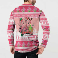 Flamingo Pink Christmas Button Sweatshirt Fa La La La Min Go - Wonder Print Shop