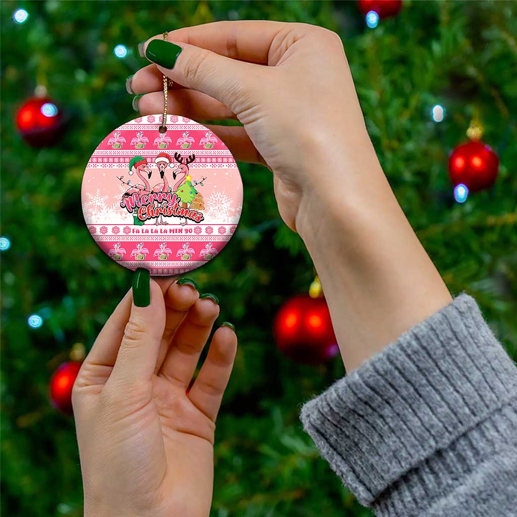Flamingo Pink Christmas Ceramic Ornament Fa La La La Min Go - Wonder Print Shop