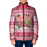 Flamingo Pink Christmas Padded Jacket Fa La La La Min Go - Wonder Print Shop