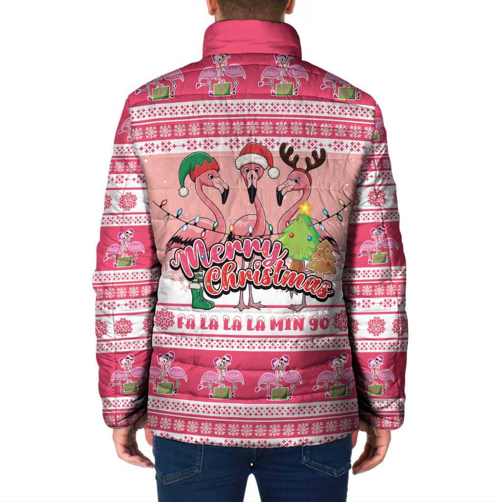 Flamingo Pink Christmas Padded Jacket Fa La La La Min Go - Wonder Print Shop