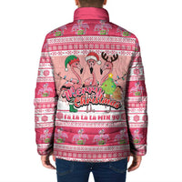 Flamingo Pink Christmas Padded Jacket Fa La La La Min Go - Wonder Print Shop