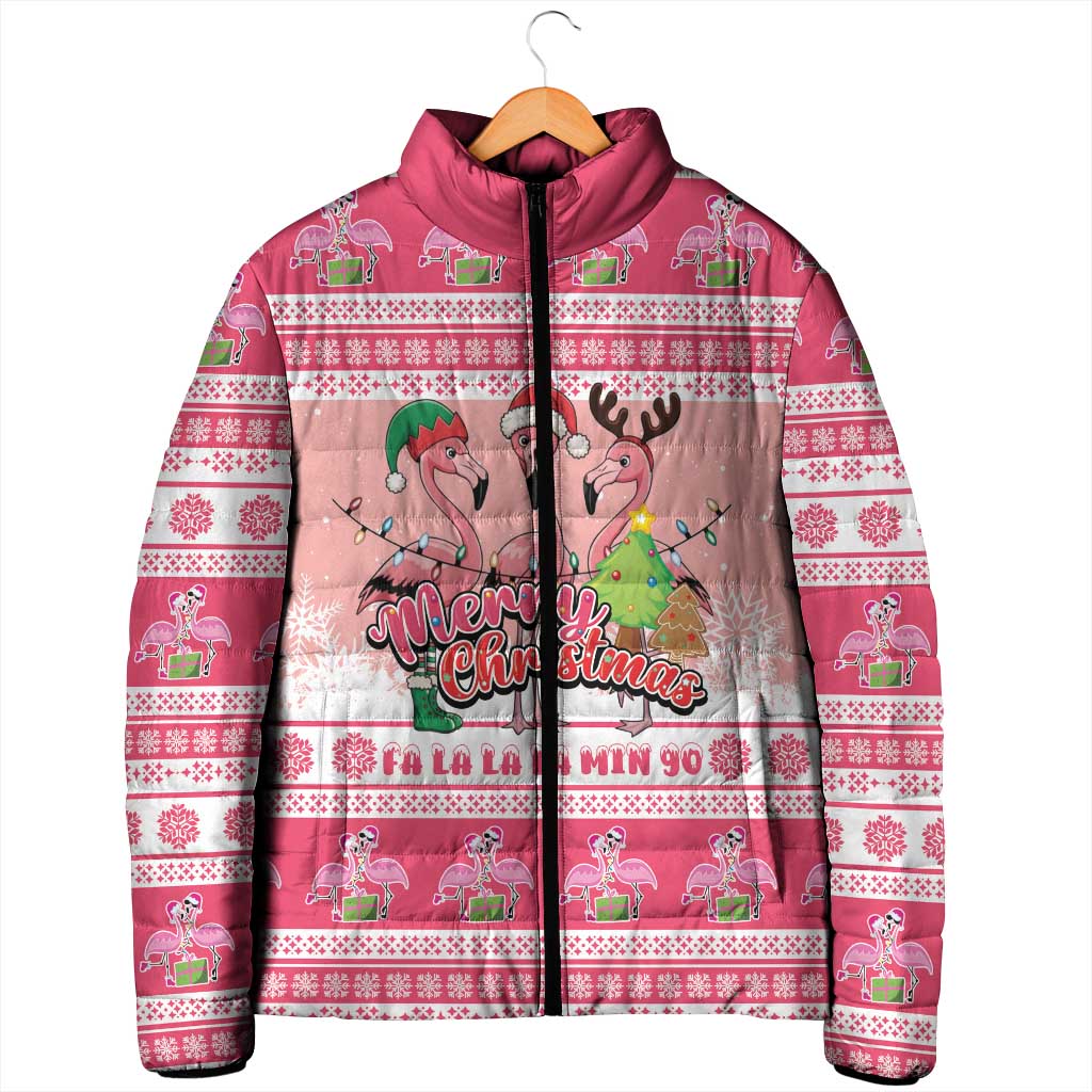 Flamingo Pink Christmas Padded Jacket Fa La La La Min Go - Wonder Print Shop