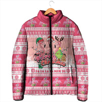Flamingo Pink Christmas Padded Jacket Fa La La La Min Go - Wonder Print Shop