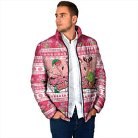 Flamingo Pink Christmas Padded Jacket Fa La La La Min Go - Wonder Print Shop