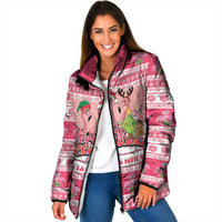 Flamingo Pink Christmas Padded Jacket Fa La La La Min Go - Wonder Print Shop