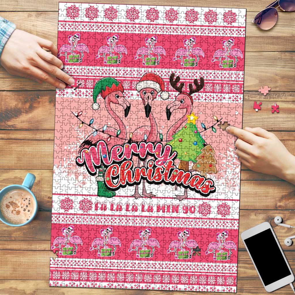 Flamingo Pink Christmas Puzzle Fa La La La Min Go - Wonder Print Shop