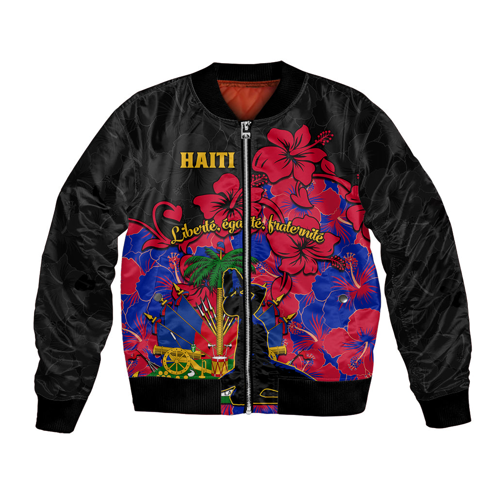 Haiti Independence Day Bomber Jacket Hibiscus Neg Marron - Wonder Print Shop