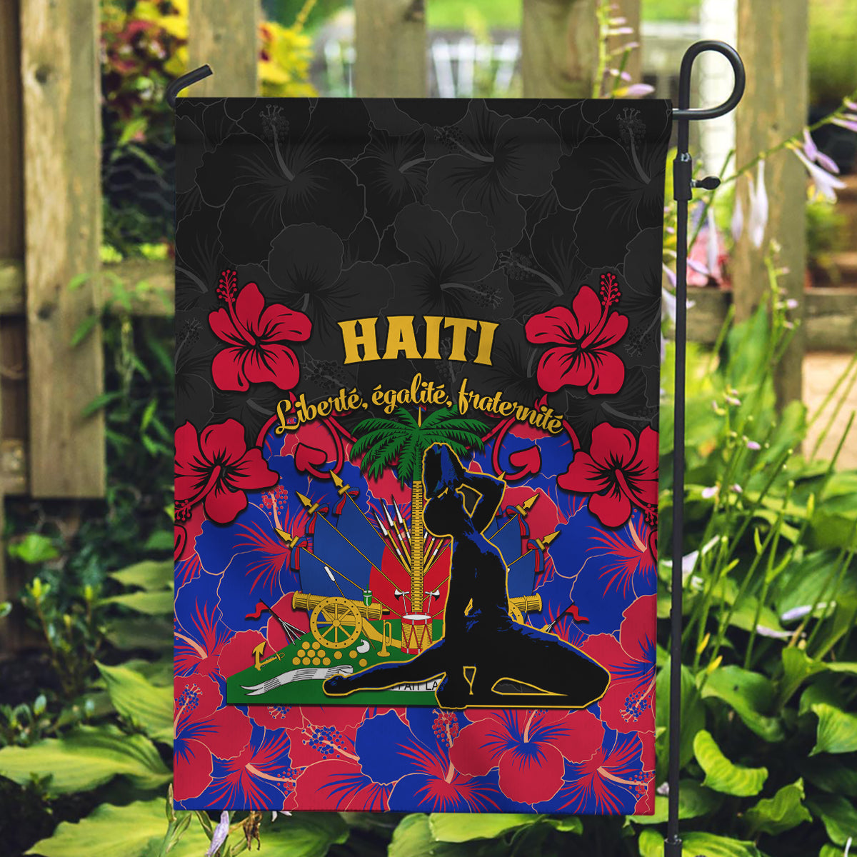 Haiti Independence Day Garden Flag Hibiscus Neg Marron - Wonder Print Shop