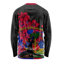 Black long sleeve shirt with red hibiscus, Haiti Independence graphic on back