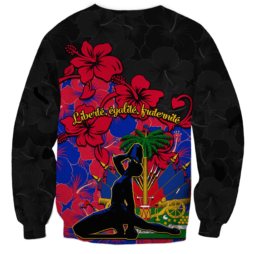 Black sweatshirt with Haiti Independence Day floral graphic and silhouette