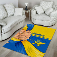 Area rug with blue and yellow Ukraine unity graphic and map design
