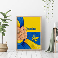 Framed Ukraine Unity Day canvas wall art with Ukraine map and fist in blue and yellow