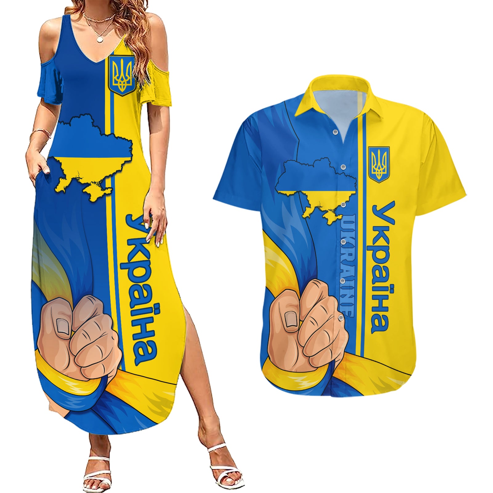 Ukraine Unity Day Couples Matching Summer Maxi Dress and Hawaiian Shirt Ukrainian Unification Act - Wonder Print Shop