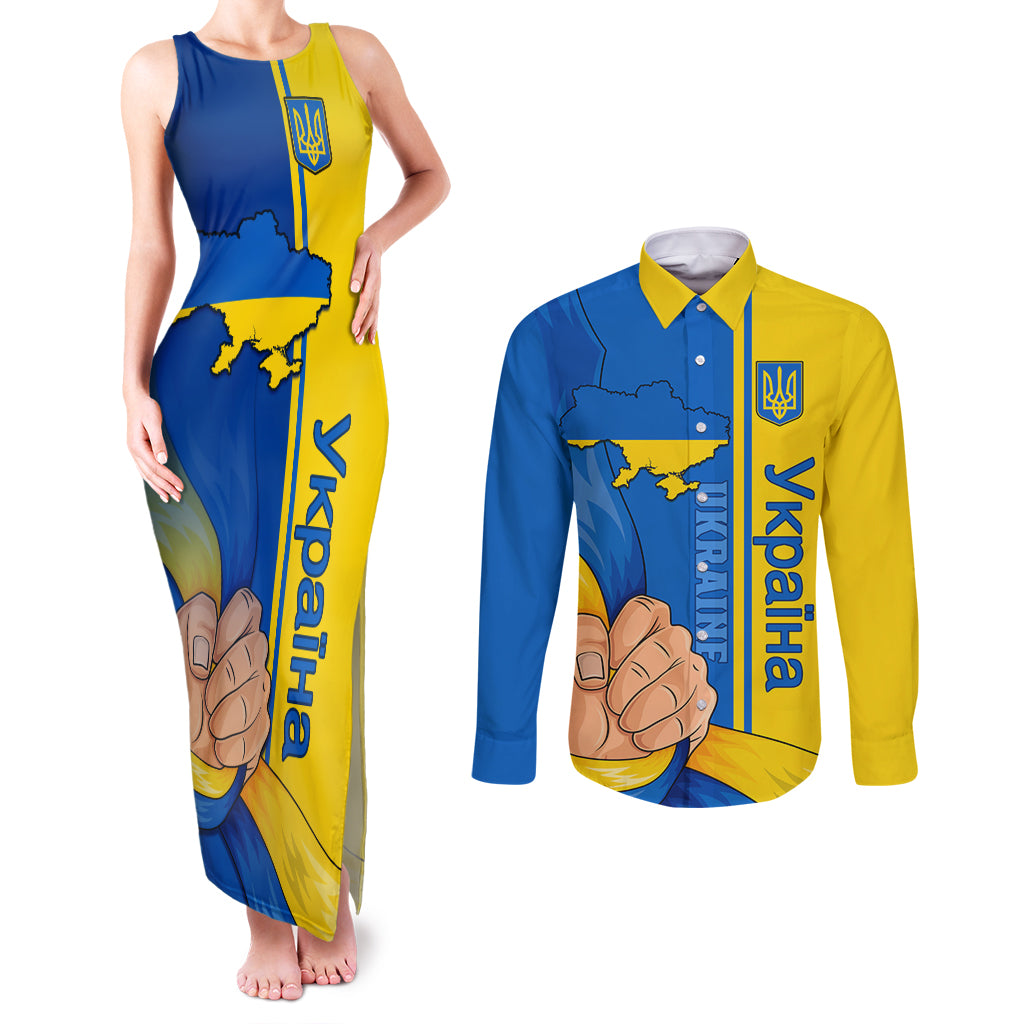 Ukraine Unity Day Couples Matching Tank Maxi Dress and Long Sleeve Button Shirt Ukrainian Unification Act - Wonder Print Shop