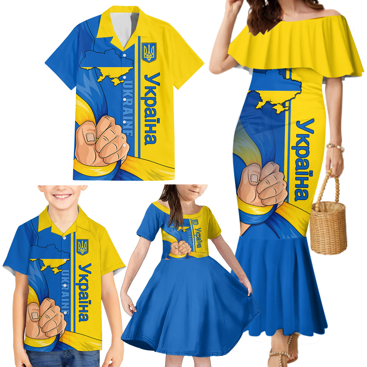 Ukraine Unity Day Family Matching Mermaid Dress and Hawaiian Shirt Ukrainian Unification Act - Wonder Print Shop