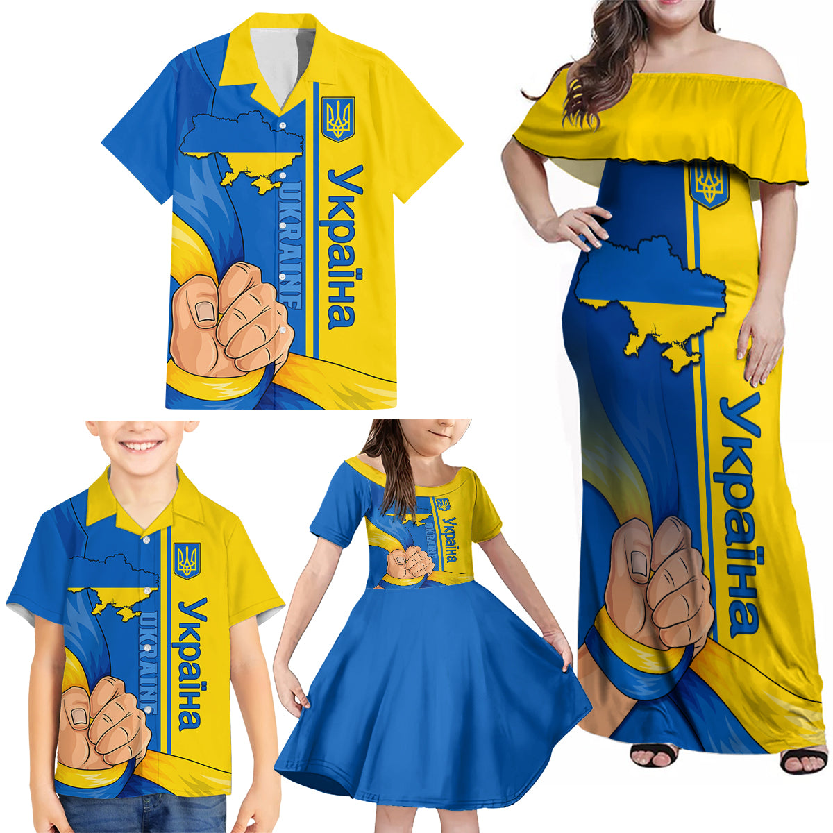 Ukraine Unity Day Family Matching Off Shoulder Maxi Dress and Hawaiian Shirt Ukrainian Unification Act - Wonder Print Shop