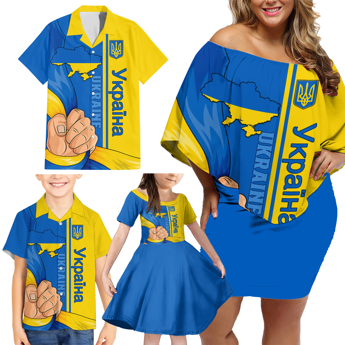 Ukraine Unity Day Family Matching Off Shoulder Short Dress and Hawaiian Shirt Ukrainian Unification Act - Wonder Print Shop