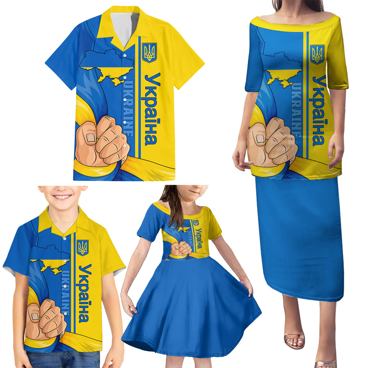 Ukraine Unity Day Family Matching Puletasi Dress and Hawaiian Shirt Ukrainian Unification Act - Wonder Print Shop