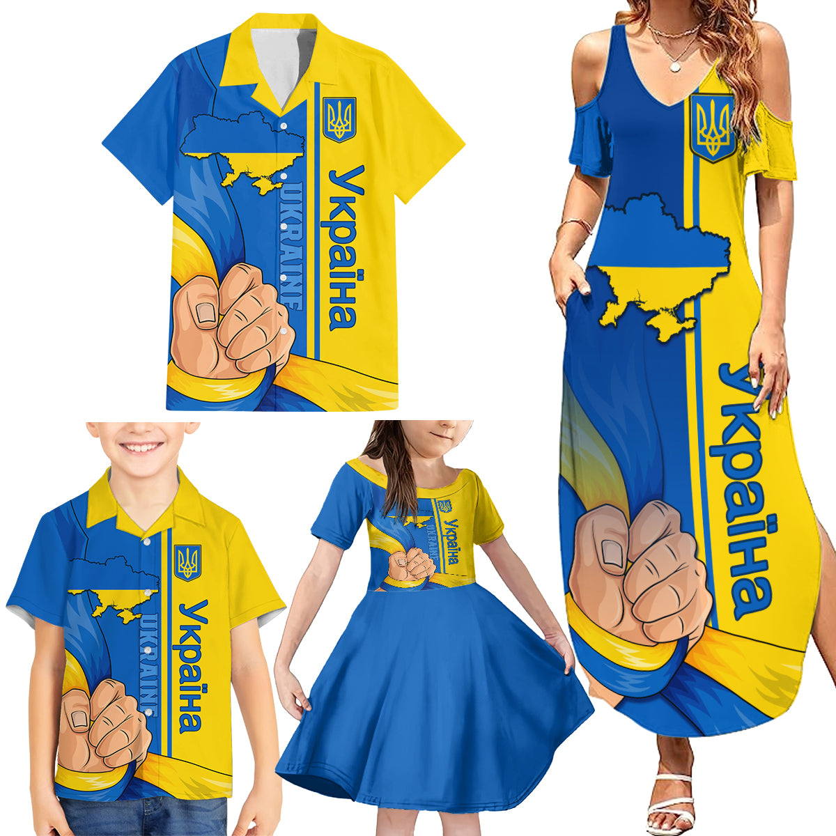 Ukraine Unity Day Family Matching Summer Maxi Dress and Hawaiian Shirt Ukrainian Unification Act - Wonder Print Shop