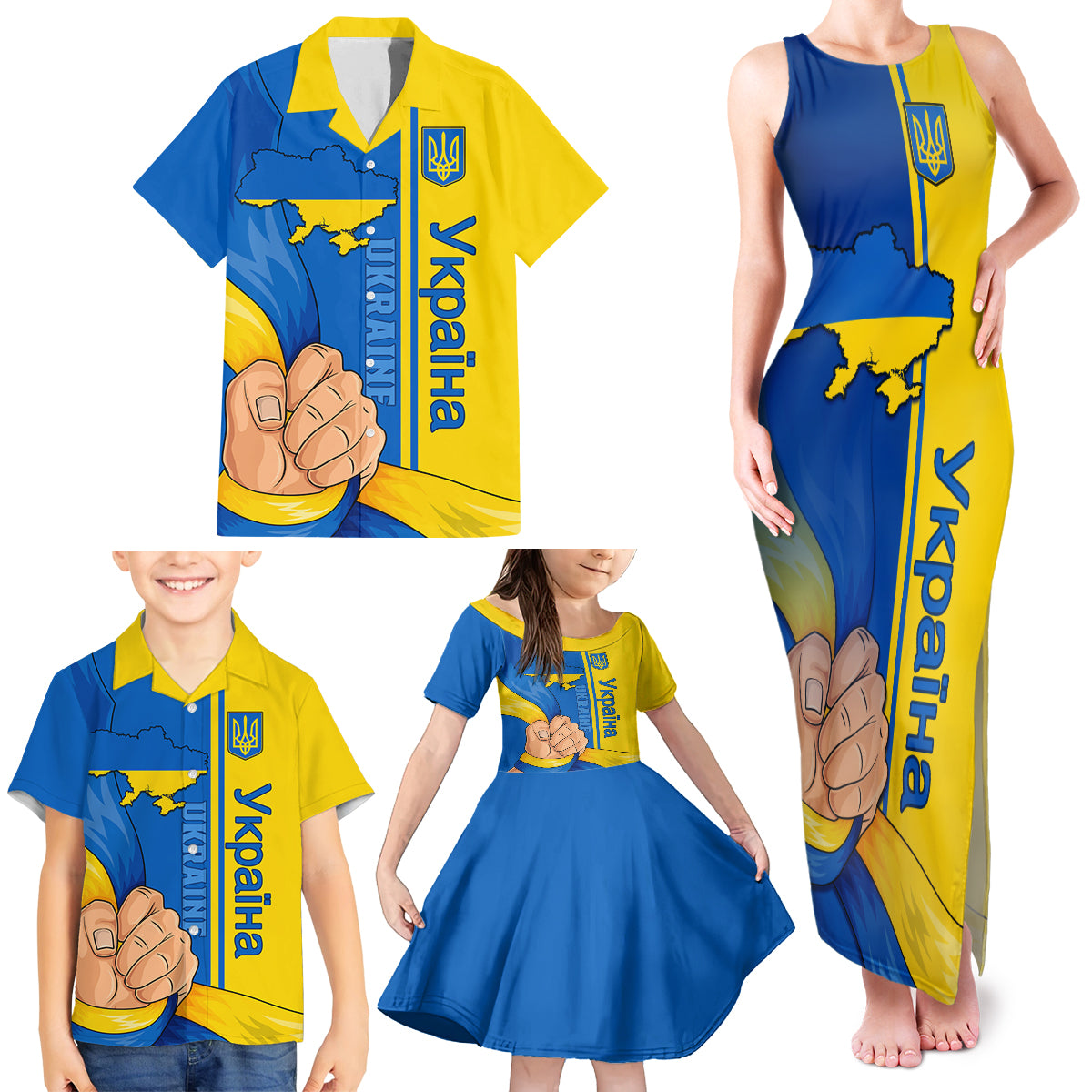 Ukraine Unity Day Family Matching Tank Maxi Dress and Hawaiian Shirt Ukrainian Unification Act - Wonder Print Shop