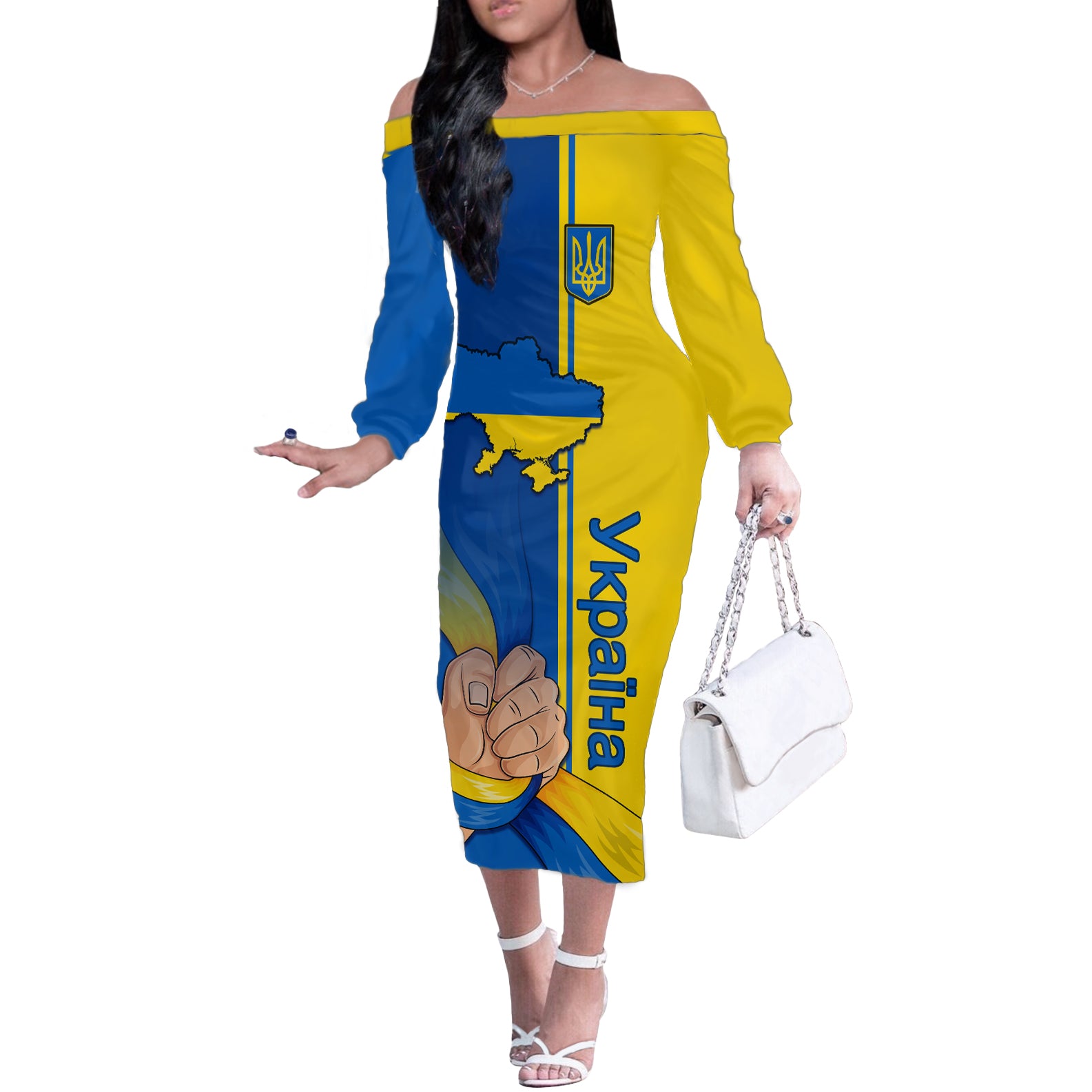 Ukraine Unity Day Off The Shoulder Long Sleeve Dress Ukrainian Unification Act - Wonder Print Shop