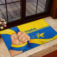 Blue and yellow Ukrainian flag rubber doormat with raised fist and trident emblem