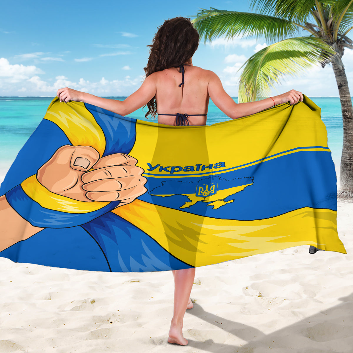 Ukraine Unity Day sarong with blue and yellow Ukraine fist and map graphic