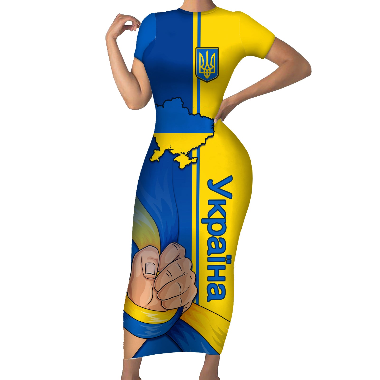 Ukraine Unity Day Short Sleeve Bodycon Dress Ukrainian Unification Act - Wonder Print Shop