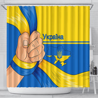 Ukraine Unity Day shower curtain with blue and yellow fist and Ukraine map