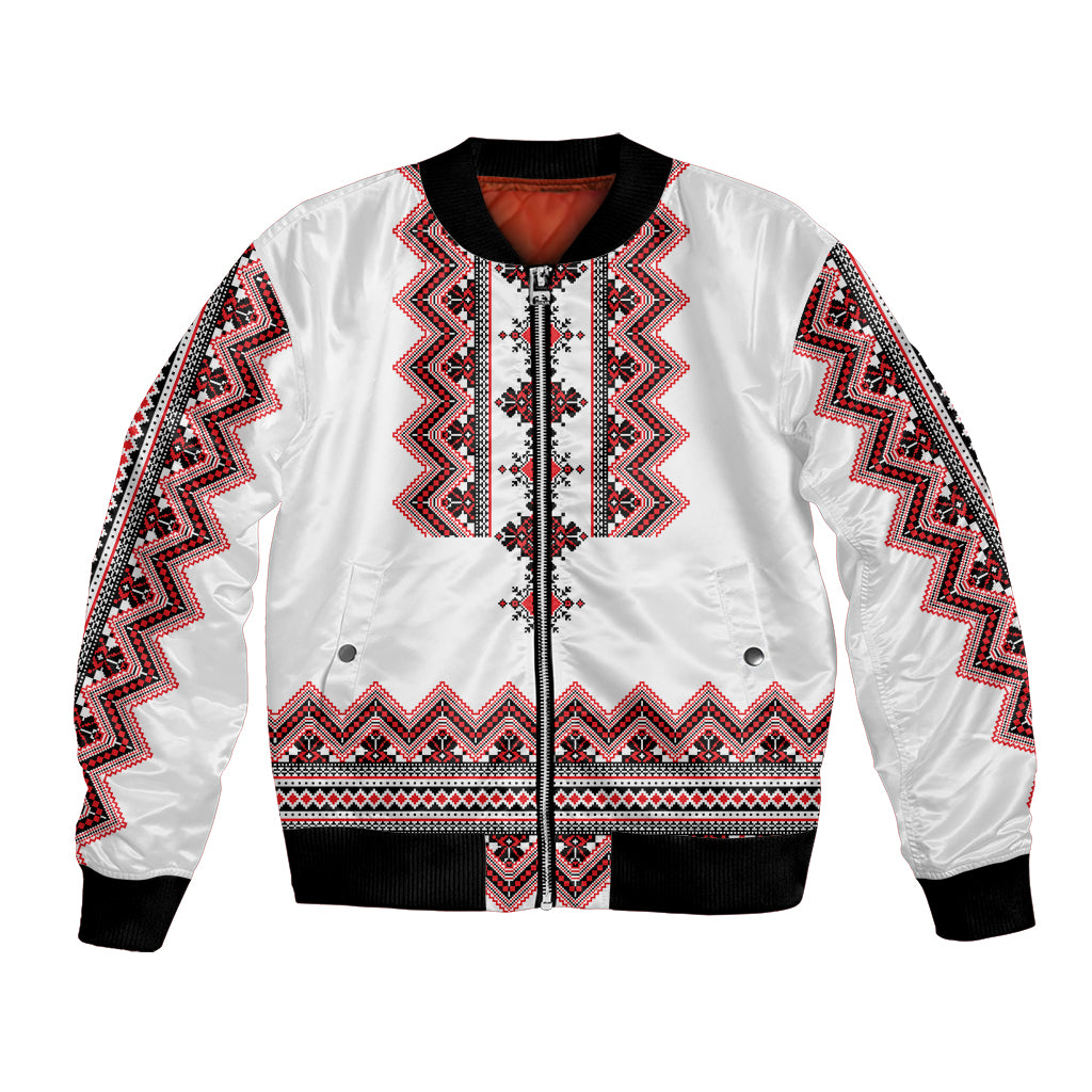 Ukraine Folk Pattern Bomber Jacket Ukrainian Traditional Version - Wonder Print Shop