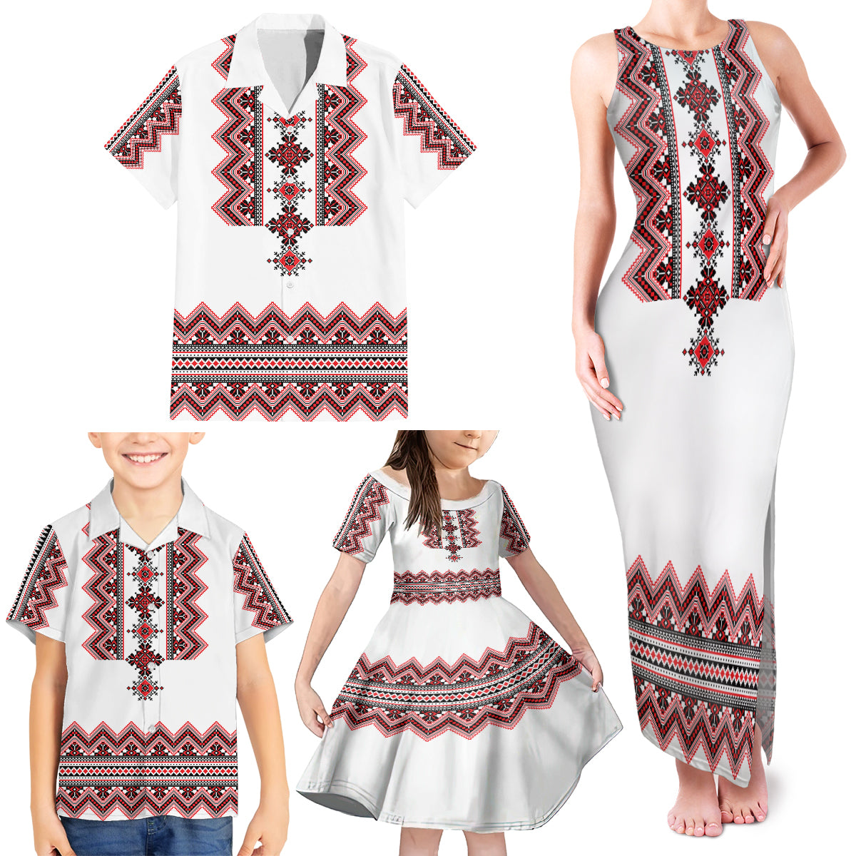 Ukraine Folk Pattern Family Matching Tank Maxi Dress and Hawaiian Shirt Ukrainian Traditional Version - Wonder Print Shop