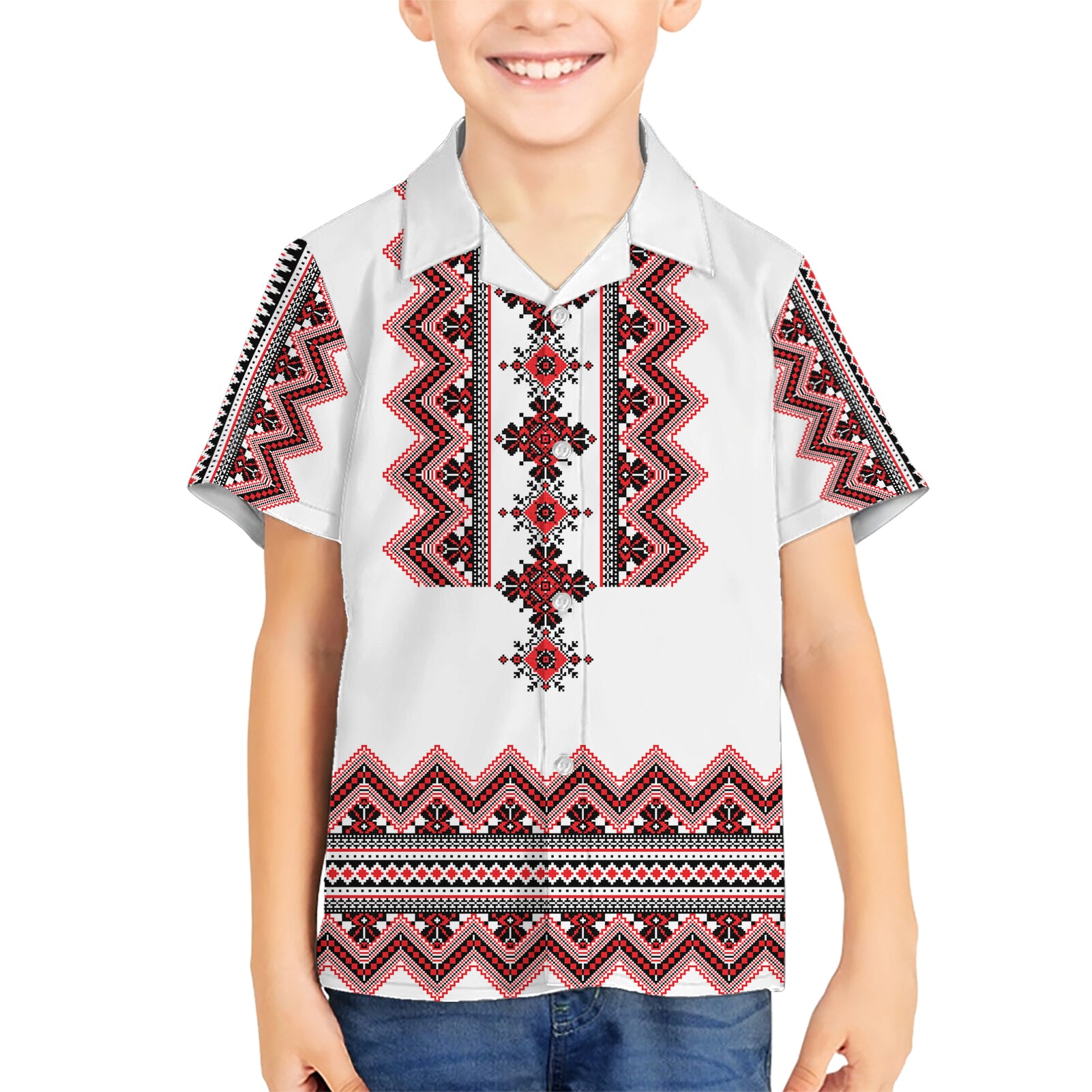 Ukraine Folk Pattern Kid Hawaiian Shirt Ukrainian Traditional Version - Wonder Print Shop